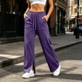 thumbnail image 6 of Ozmmyan 2026 Womens Wide Leg Sweatpants High Elastic Waist Side Split Cuff Casual Loose Fit Lounge Pants with Pockets, 6 of 8