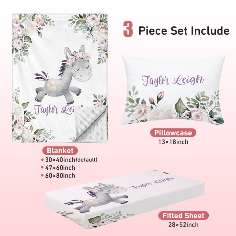 Personalized Baby Girl Crib Bedding Set With Name - 2 Piece Ladybug Nursery Set With Comforter & Fitted Sheet