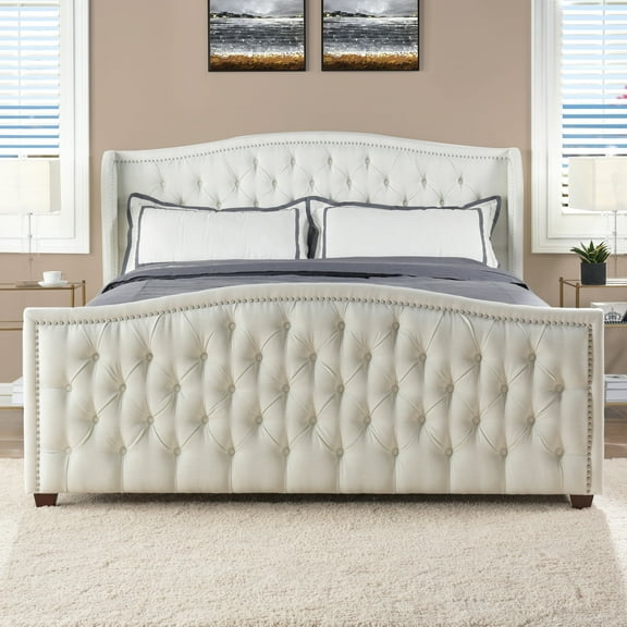 Jennifer Taylor Home Marcella Upholstered Bed California King Antique White