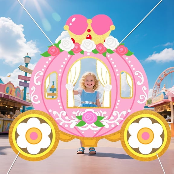 Princess Carriage Photo Door Banner 5.3x5.9 Ft Princess Birthday Party Decorations Photography Backdrop Large Pumpkin Carriage Background Hanging Door Cover Banner for Birthday Party