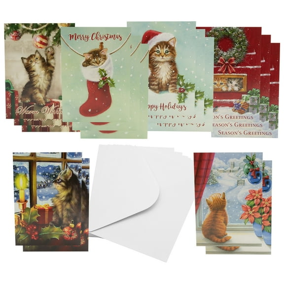 Gemstone 16ct Adorable Holiday Kittens Glitter Greeting Card Set