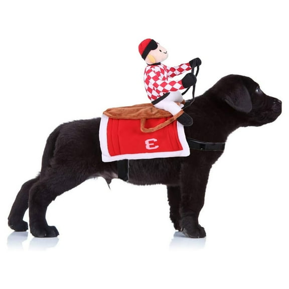 Halloween Dog Jockey Pet Horse Race Costume Cat Funny Clothes for Halloween Party Cosplay(Red) - M