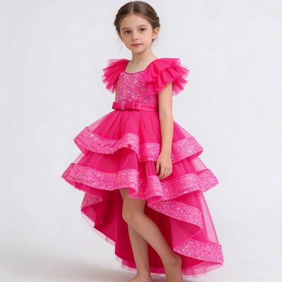 Elegant Girls Formal Dress with Detachable Train for Pageant Wedding Party and Recital Occasions Girls Summer Dress Cassual Formal Dresses Cute Sun Dresses