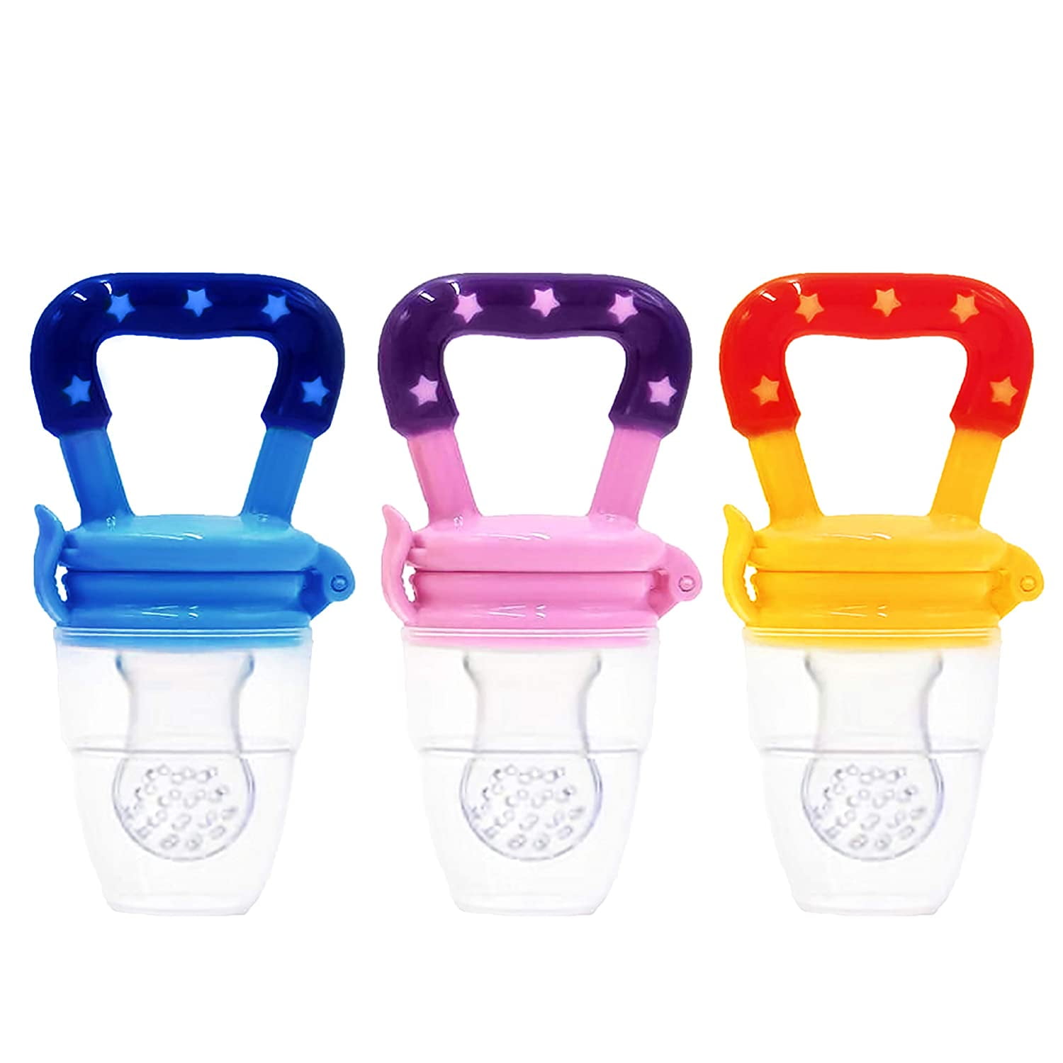 Hippie HypeBaby Pacifier Food and Fruit Feeder, Silicone Teether, Pink & Blue - 3 Pack