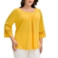 thumbnail image 2 of NOMADIC NOOK Women's Plus Size Crochet Panel Tops Long Sleeve Hollow Ruched Front Blouses, 2 of 8
