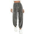 thumbnail image 3 of QATAINLAV Fuzzy Pants for Women Comfy Warm Fleece Pajama Pants Casual Drawstring Lounge Long Pants Solid Color Plush Trousers Sleepwear Birthday Gifts Gray 3XL, 3 of 7