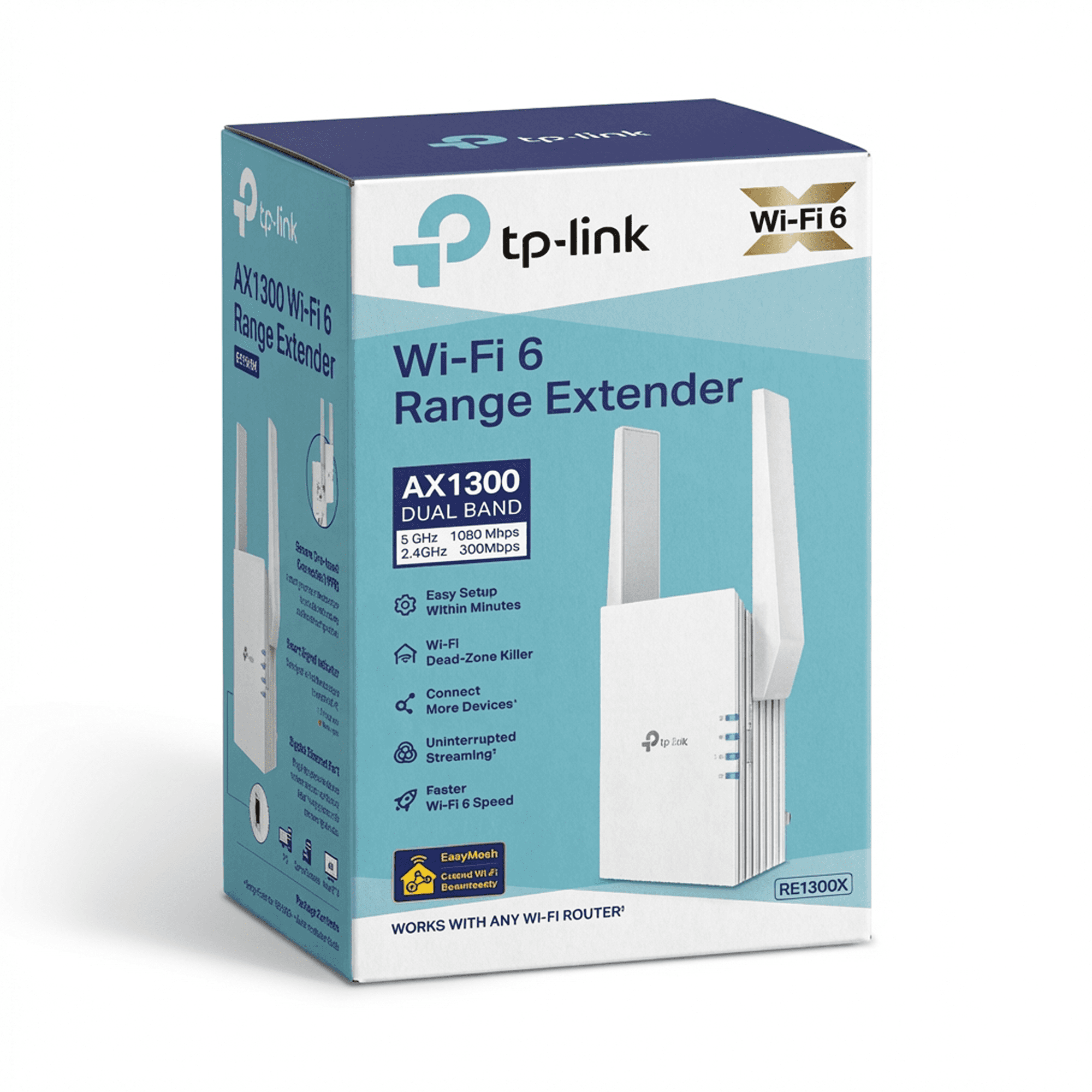 TP-Link AX1300 Wi-Fi 6 Dual-Band with Gigabit Ethernet Port, Smart Roaming, Extends Wi-Fi Coverage - RE1300X