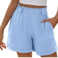thumbnail image 1 of FNFYFH Clearance Ladies Soft Loose Fit Solid Color Summer Shorts Cotton Comfy Shorts，Blue, 1 of 9