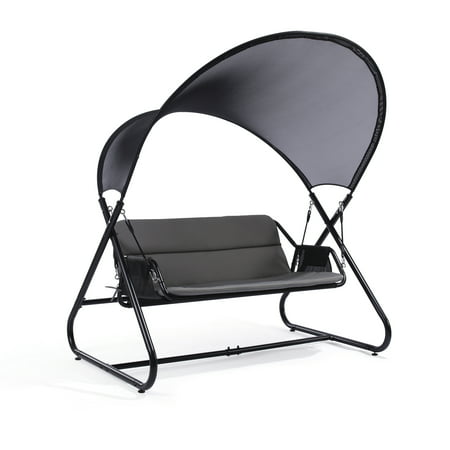 2-Seat Outdoor Patio Porch Swing Chair Patio Canopy Swing with Weather Resistant Steel Frame Removable Cushion Black