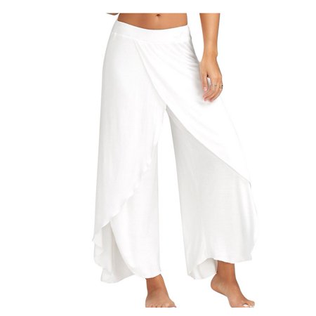 

Fashion Women Casual Loose Long Pants Mid Waist Yoga Pants Chiffon Slik Pants Wide Leg Pants Plus Size