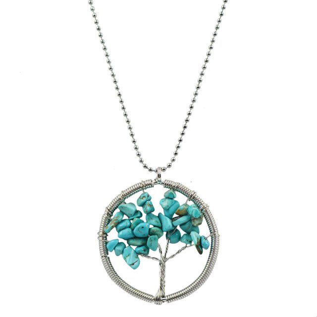 Turquesa Chips de la Colgante Cadena de abalorios Yuyangstore Collar del árbol de la vida