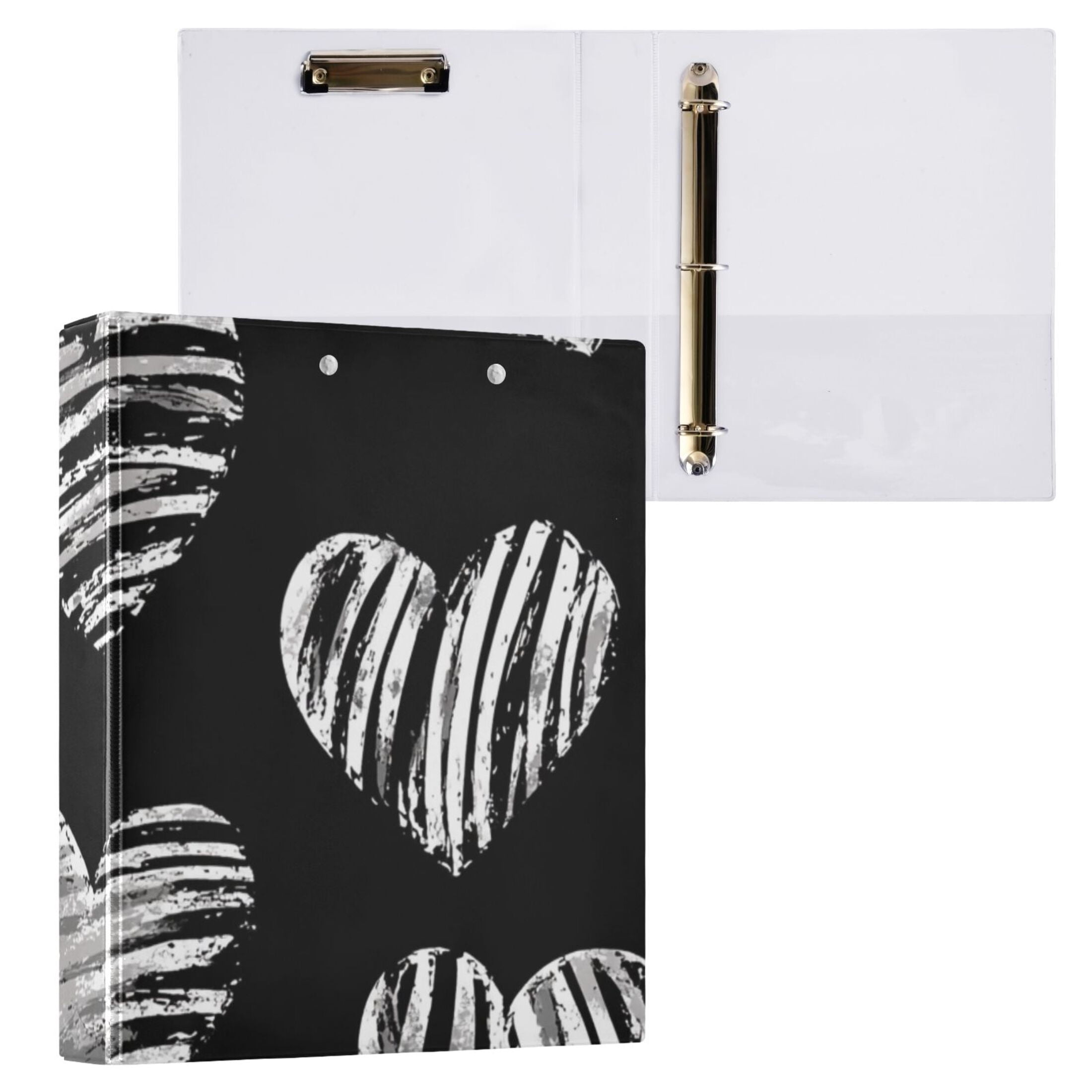 Zebra Stripes Hearts 3 Ring Binders 1.5 inch Hardcover File Folders with Interior Pockets A4 Size Organizer for School Office Hospital