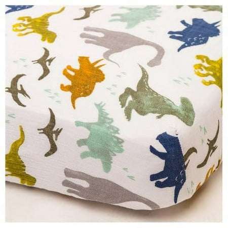 UPC: 0812967022366 | Little Unicorn Fitted Crib Sheet – Dino Friends