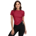 thumbnail image 3 of BeautyIn T-Shirts d'Entraînement pour Femmes Ourlet à Cordon Ajusté Manches Courtes Yoga Course, 3 of 4