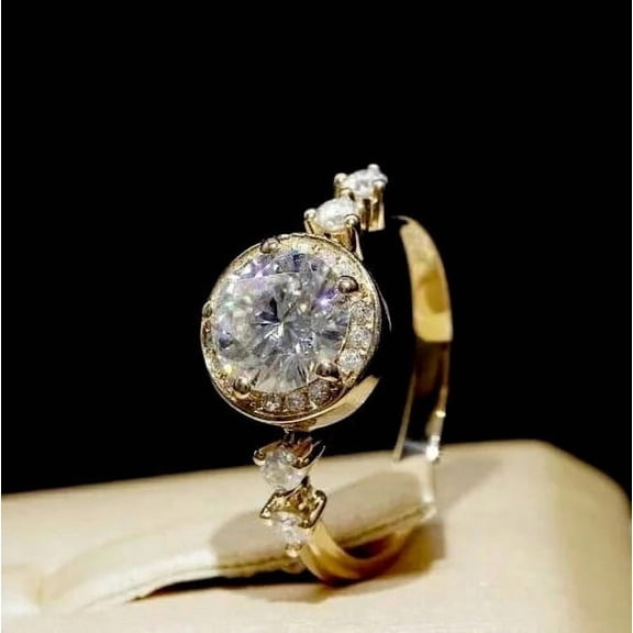 2Ct Round Cut Lab-Created Diamond Women's Engagement Ring 14K Yellow Gold Plated Sterling Silver