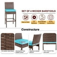 thumbnail image 7 of Patio Stools & Bar Chairs Outdoor Wicker Bar Stools Set of 4 Bar Height Chairs High Back with Footrest Armless Cushion Blue All Weather Patio Seating for Garden Pool Lawn Backyard, 7 of 7