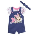 thumbnail image 2 of Disney Minnie Mouse Infant Baby Girls French Terry Short Overalls T-Shirt and Headband 3 Piece Outfit Set Newborn to Infant, 2 of 5