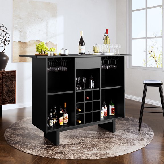 Clihome Coffee Bar Cabinet with Wine Rack and Drawers, Kitchen Coffee Table with Storage