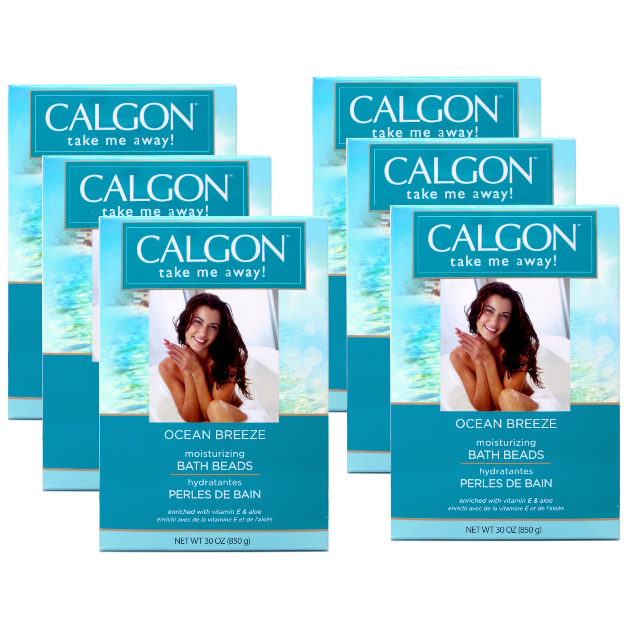 Calgon Ultra-Moisturizing Bath Beads, Ocean Breeze 30 oz (Pack of 6)