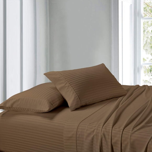 Draps Super-Simples, Taupe, 100 % Coton, Draps pour Lit à Eau, Satin de Coton Frais, Motif Rayé Lisse Tissé