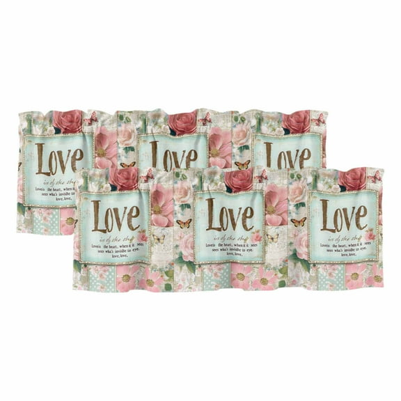 2 Pack Vintage Love Roses Valance for Window Floral Leaf Watercolor Flower Kitchen Valance Rod Pocket Short Curtain Topper Decorative Window Treatment for Living Room Bedroom 42"x18"