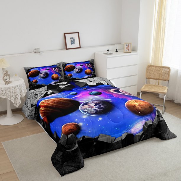 Galaxy Bedding Set Twin Outer Space Themed Comforter Set, Solar