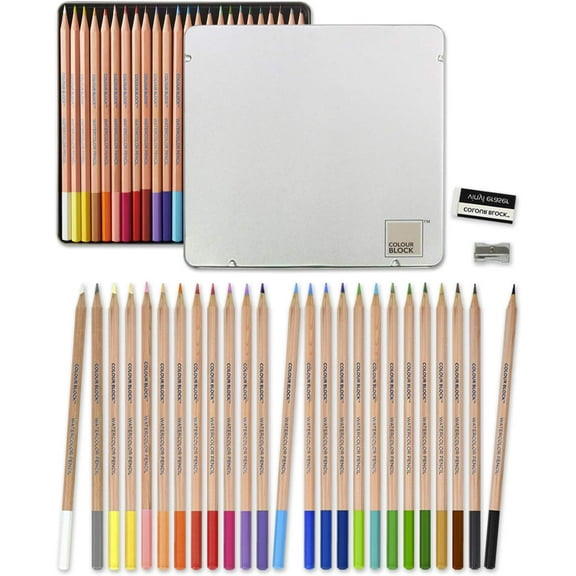 COLOUR BLOCK 24pc Watercolor Pencil Set: Ideal for All Age Drawing, Sketching, Coloring, and Painting