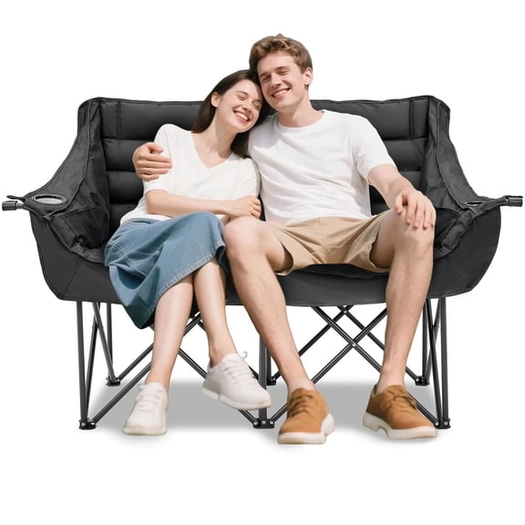 ABORON Oversized Double Camping Chair, Folding 2 Person Camping Chair Loveseat, Fully Padded Duo Chair Camping Couch, Portable Double Camp Chair, Lawn Chairs, Camping Bench with Carrying Bag