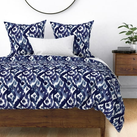 Blue Ikat Watercolor Indigo Geo Tribal Sateen Duvet Cover By