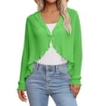 thumbnail image 2 of Garbnen Chiffon Shrug Cardigan for Women Open Front Cropped Long Sleeve Women's Cardigans Pleated Lightweight Casual Sun Protection Sheer Shawl Green, 2 of 7