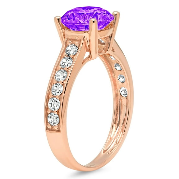 2.3 ct Round Cut Natural Amethyst Solitaire with Accents Engagement Ring for Women in 18K Rose Gold