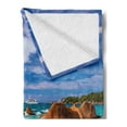 thumbnail image 2 of Tropical Soft Flannel Fleece Blanket, Exotic Rocky Coast with Wave Seychelles Island Paradise Beach Scenery, Cozy Plush for Indoor and Outdoor Use, 50" x 60", Cinnamon Blue Turquoise, by Ambesonne, 2 of 5