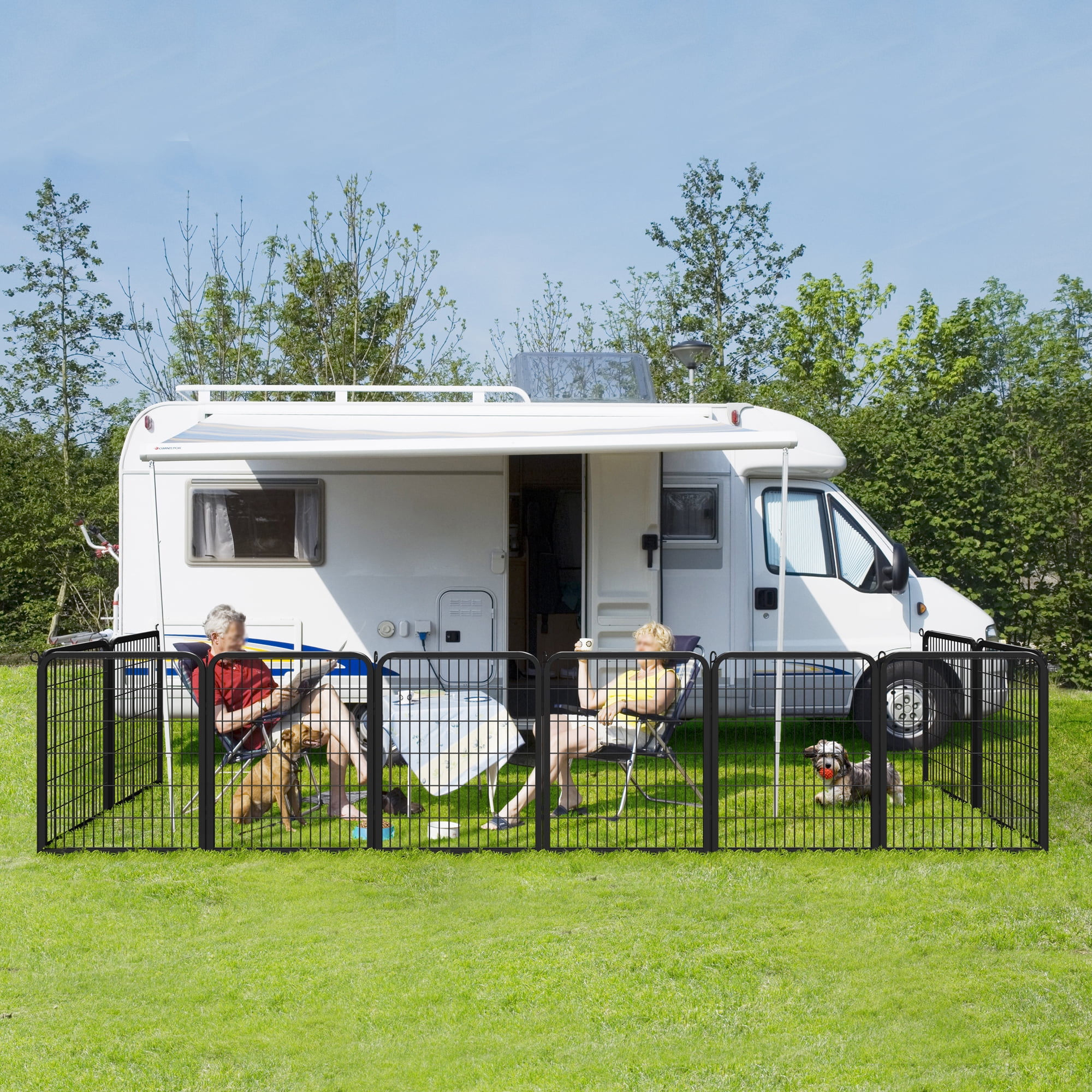 Alden Design 31.5″ Tall 4 Panels Portable Dog Playpen Dog Gate, Black