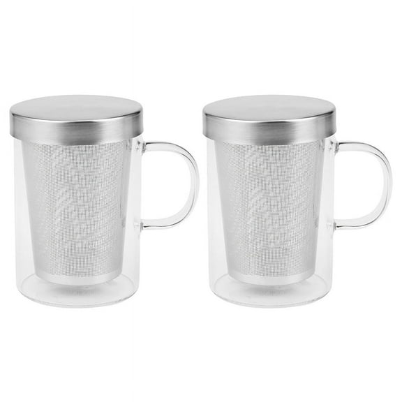 2X 500Ml Travel Heat- Glass Tea Infuser Mug with Stainless Steel Lid Coffee Cup Tumbler Large