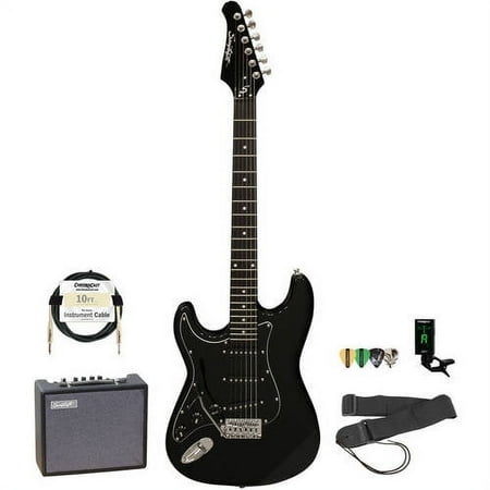 Sawtooth ET Series Left-Handed Electric Guitar with Sawtooth 10 Watt Amp and ChromaCast Accessory Bundle, Candy Apple Red with Pearl White Pickguard