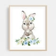 thumbnail image 2 of Cute Bunny, Rabbit, Forest Animals, Woodland Animals, Boho, Blue Flowers, Boy Nursery - Illustration Watercolor Animal Floral Whimsical Unframed Wall Art Print 12 x 16 inches, 2 of 13