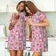 thumbnail image 4 of Fotbe pink Holiday Joy Bata de Dormir para Mujer con Estampado, Camisón de Algodón de Manga Corta, Ropa de Dormir Casual, 4 of 6