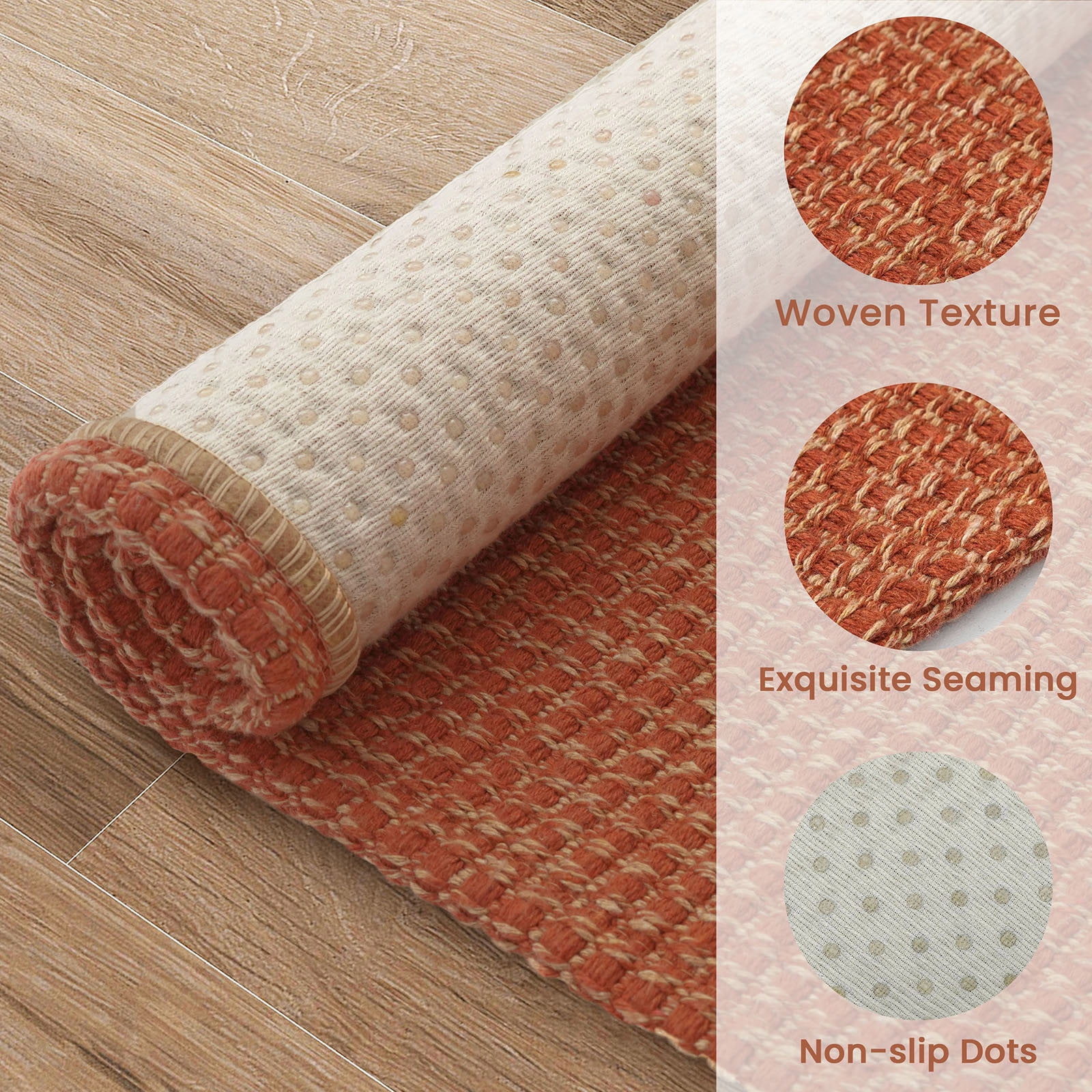 Glattice Hallway Runner 2x10 Washable Runners for Hallways Cotton Rubber Backed Kitchen Runner Braided Indoor Floor Carpet Runners for Entryway/Hallway/Kitchen/Bedroom, Rustic Orange/Tan