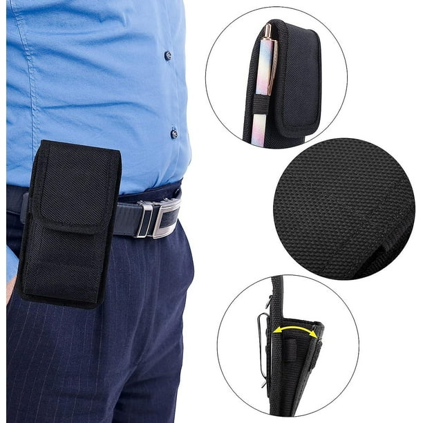 Vertical Belt Holster for Mobile Phones Belt Pouch Nylon Pouch with Clip for 5.8 6.67 Inch Smartphones Black