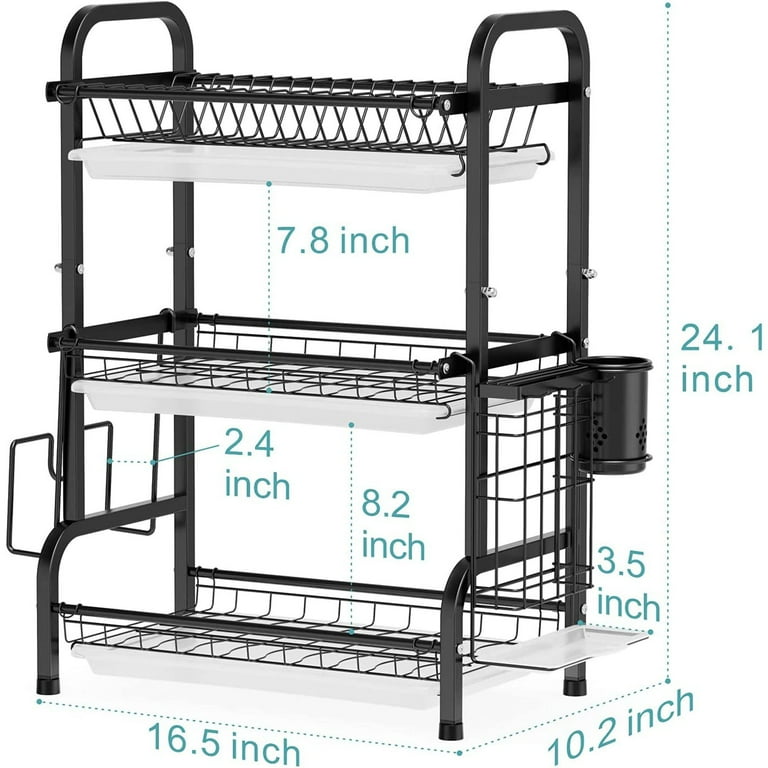 Space-saving 2 Tier Dish Drying Rack With Drainboard And Cutlery Holder -  Perfect For Kitchen Counter, Cabinet, And Bathroom - Black And White Design  - Essential Home Kitchen Accessory - Temu