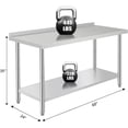 thumbnail image 3 of 60 In x24 In x35 In Stainless Steel Rolling Work Table with Adjustable Undershelf Back Guard Hooks and Removable Trash Rack - Heavy Duty Prep Station, 3 of 6