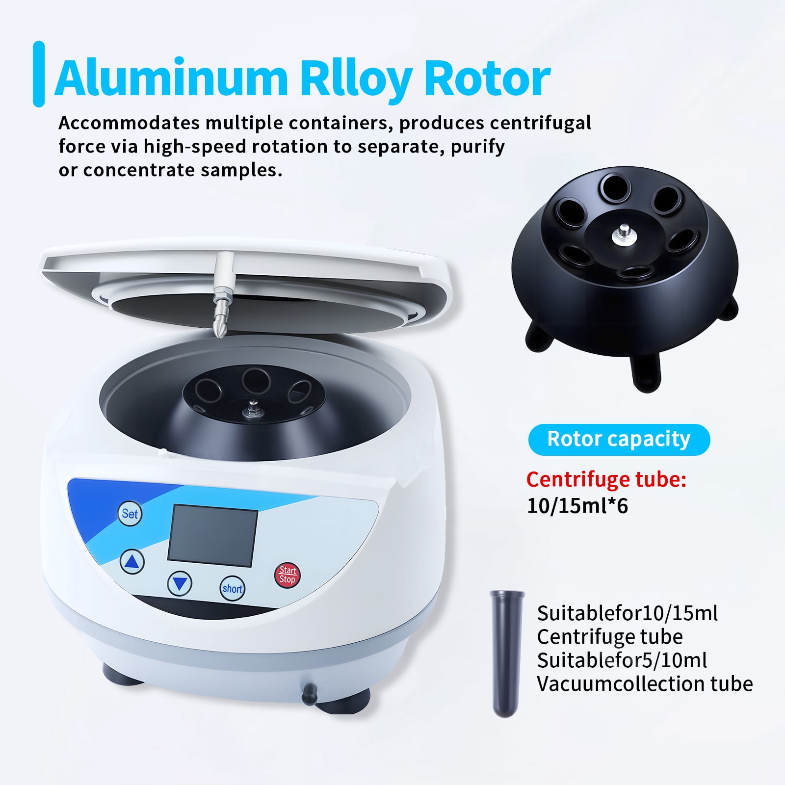 Benchtop Centrifuge Machine,500-5000rpm(Max.3074xg RCF),LCD Digital Desktop Lab Centrifuge,6x15mL/10mL,Timer10sec-99min,Lab Centrifuge for Chemical Analysis