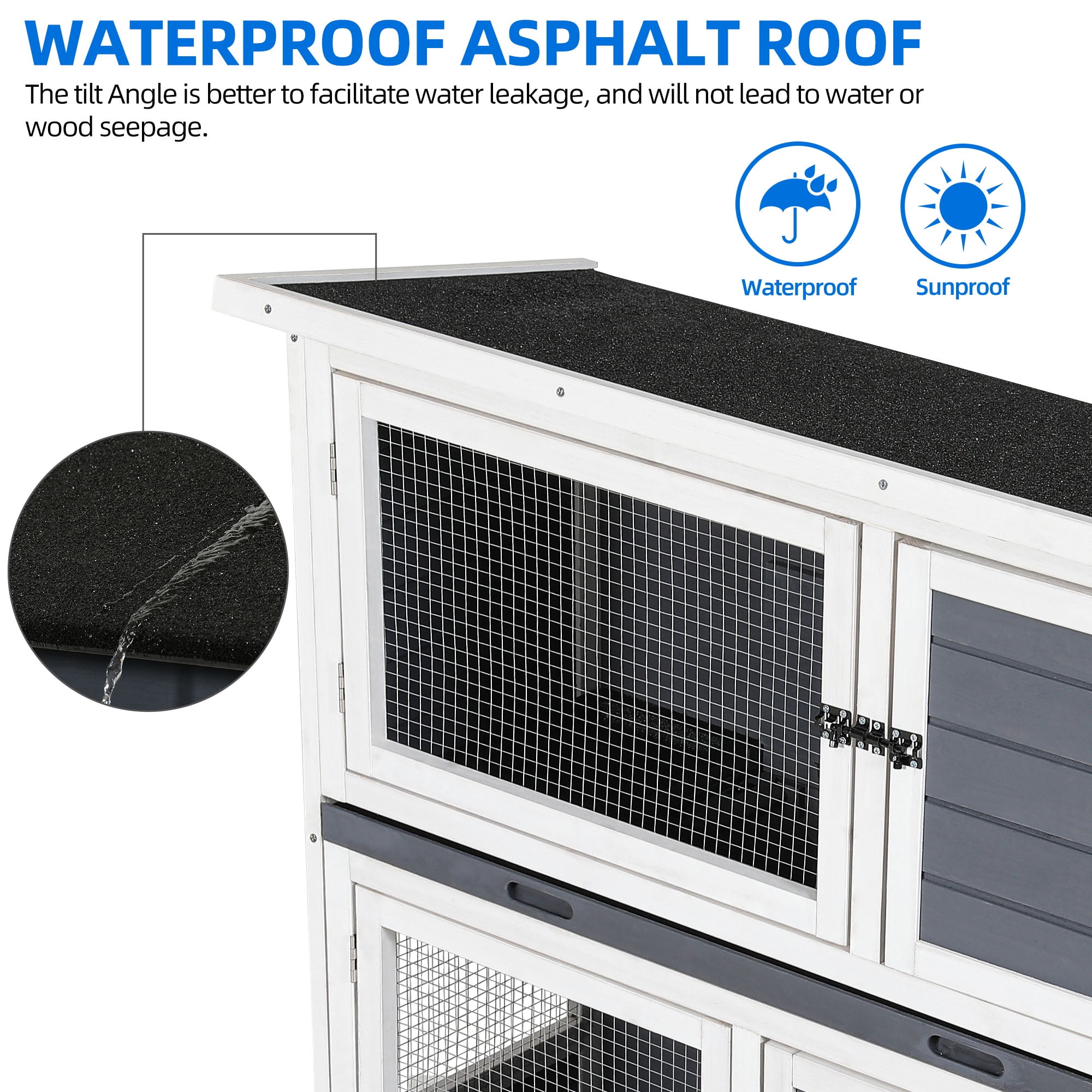 Dextrus Wood Rabbit Hutch Bunny Cage with Wheels,with Opening Roof, Removable Tray, Small Pet House for Guinea Pig Indoor & Outdoor