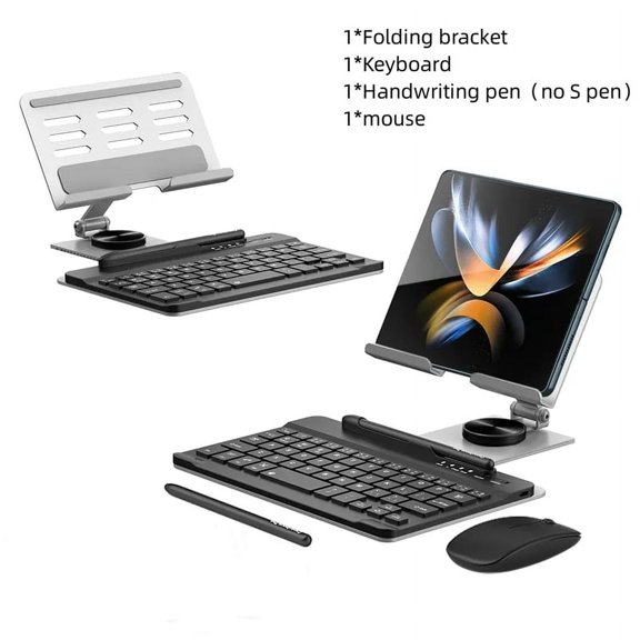 for Samsung Galaxy Z Fold 4 3 Stand and Keyboard Mouse, Portable Detachable Bluetooth Keyboard, Foldable Adjustable Tablet Stand Holder for Desk, with Wireless Mouse and Writing Pen