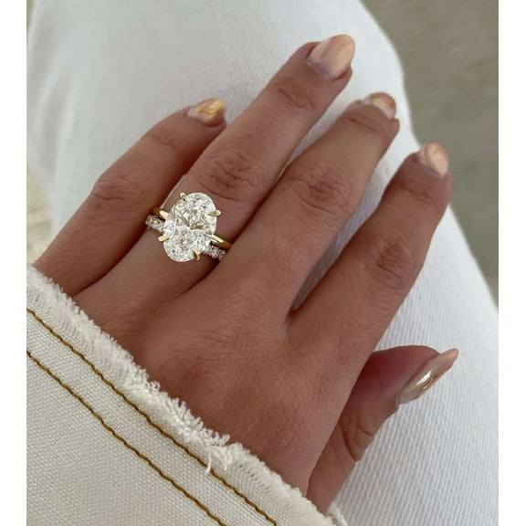 vylahjewellery 10K Yellow Gold Anniversary Ring Moissanite Diamond Ring Oval Cut Ring Best Diamond Engagement Ring Wedding Bridal Set