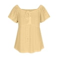 thumbnail image 4 of Amzcrzy Peplum Top Women'S 2026 Square Neck Puff Short Sleeve Smocked Blouses Tie Front Drawstring Bow Ruffle Hem Eyelet Tops for Women Ruched High Waist Plain T-Shirt Yellow M, 4 of 8