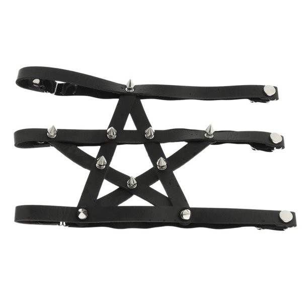 Liguero de cuero con pentagrama para mujer, pierna , muslo, , correa, , tachonado, Negro Sunnimix Cinturón de liga elástico