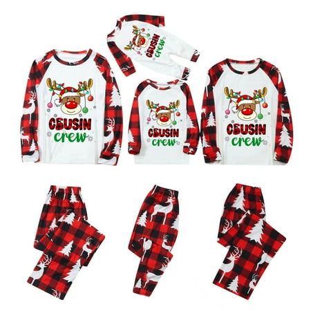 

Christmas Pajamas Kids Baby Sleepwear For Christmas Family Matching Pajamas Cute Big Headed Deer Print Pjs Plaid Long Sleeve Tops And Pants Soft Casusal Holiday Sleepwear