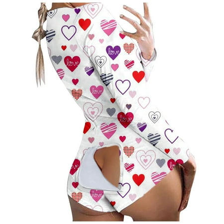 

Buttoned Jumpsuit Button Down Flap Adults Printed Women Functional Sleepwear Chemise Lingeries Loungewear Ladies Nightwear