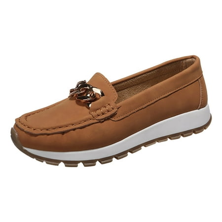 

Casual Shoes for Women Leisure Women Artificial Leather Solid Color Autumn Thick Sole Flat Slip On Lazy People Round Toe Shoes Women Casual Shoes Pu Brown 40